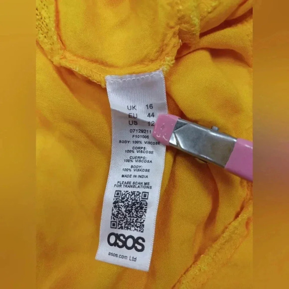 Asos EUC  Wrap Style Yellow S/S Blouse Size 12 - Picture 8 of 8